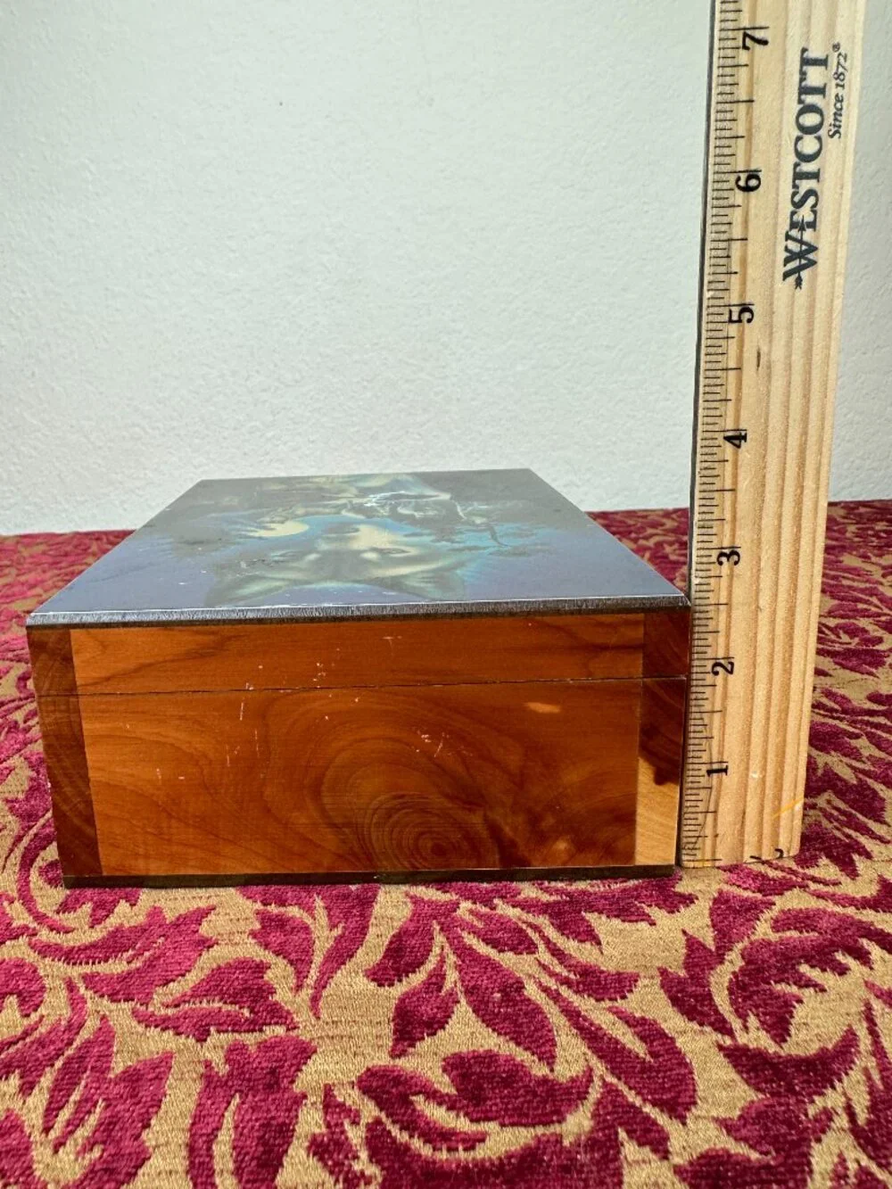 VTG Holographic Foil Howling Wolves Moon Wood Jewelry Souvenir Box Port Aransas